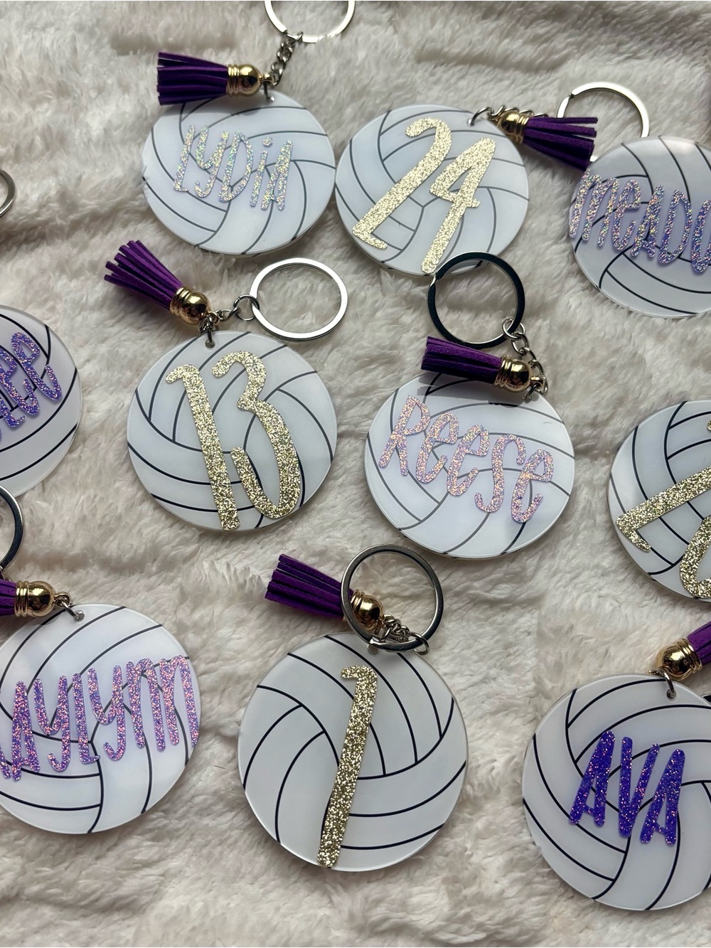 Custom Tassel Volleyball Keychain - Personalized Glitter Number/Name